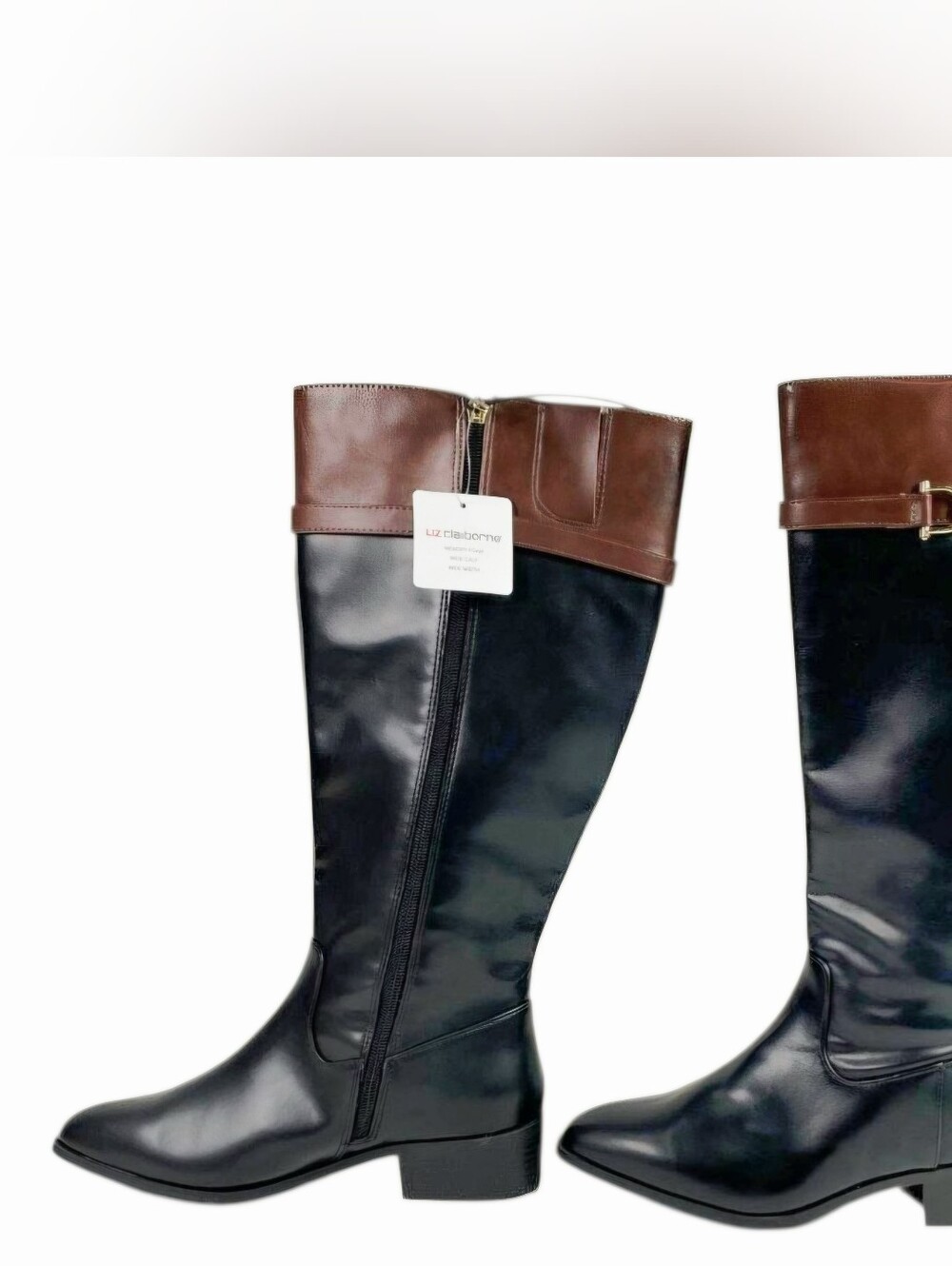 NWT Liz Claiborne Faron Black & Brown Riding Boots Size 8W Wide Width